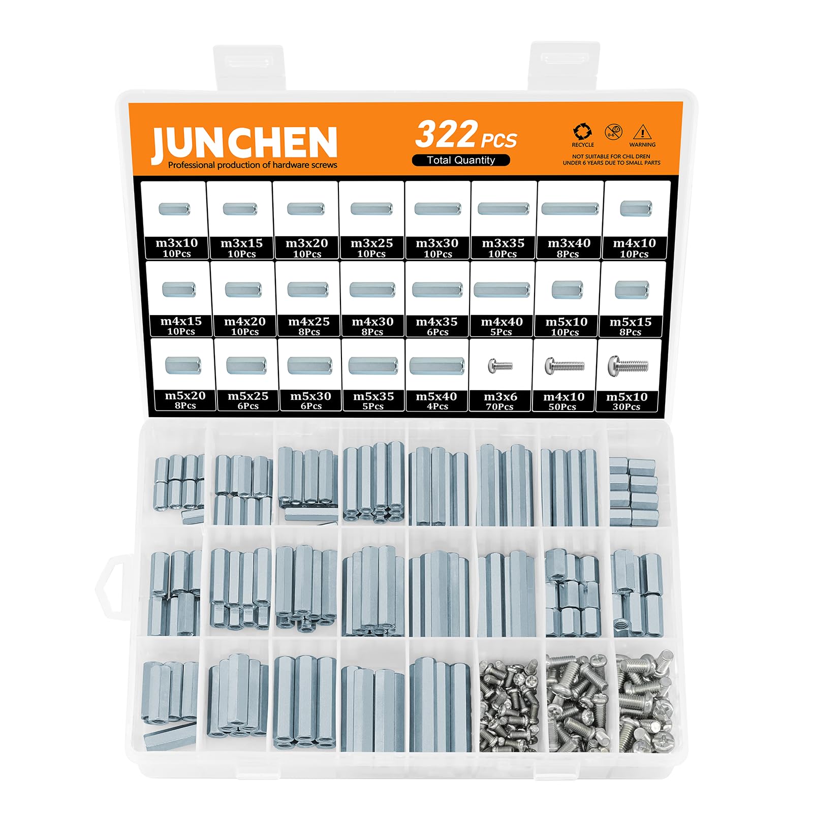 Photo 1 of 322 Pieces Hex Standoffs Spacers and Screws Assortment Kit,M3M4M5 Carbon Steel Female Metric Thread Spacer Motherboard Prototyping Accessories for PCB, Quad Copter Drone, Computer & Circuit Board