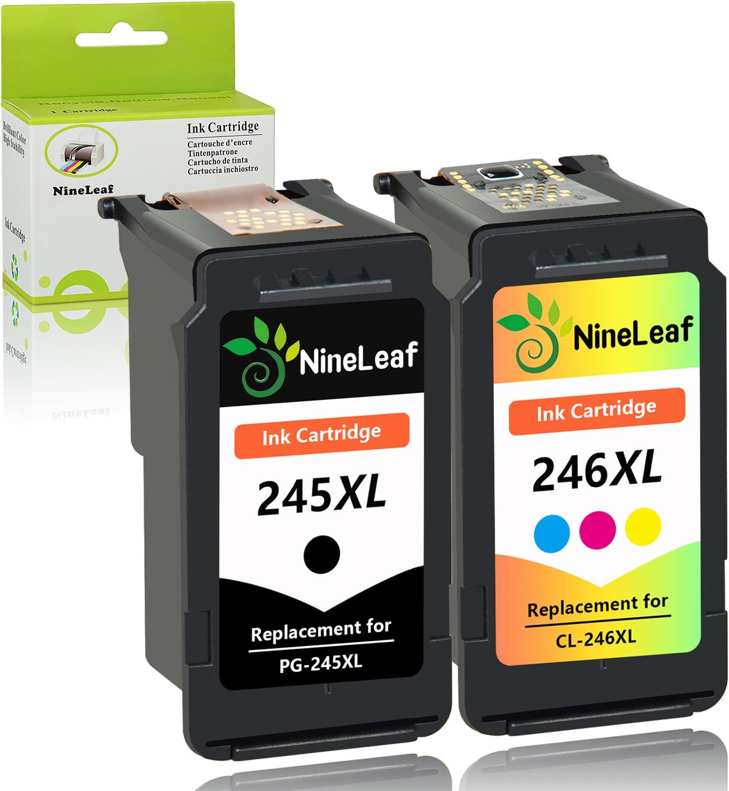 NineLeaf Remanufactured Ink Cartridge Compatible for Canon PG 245XL 246 245 XL with Ink Level Indicator PIXMA iP2820 MG2420 MG2520 2920 MG2922 MG2924 MX492 MX490 (1 Black 1 Tri-Color,2 Pack)
