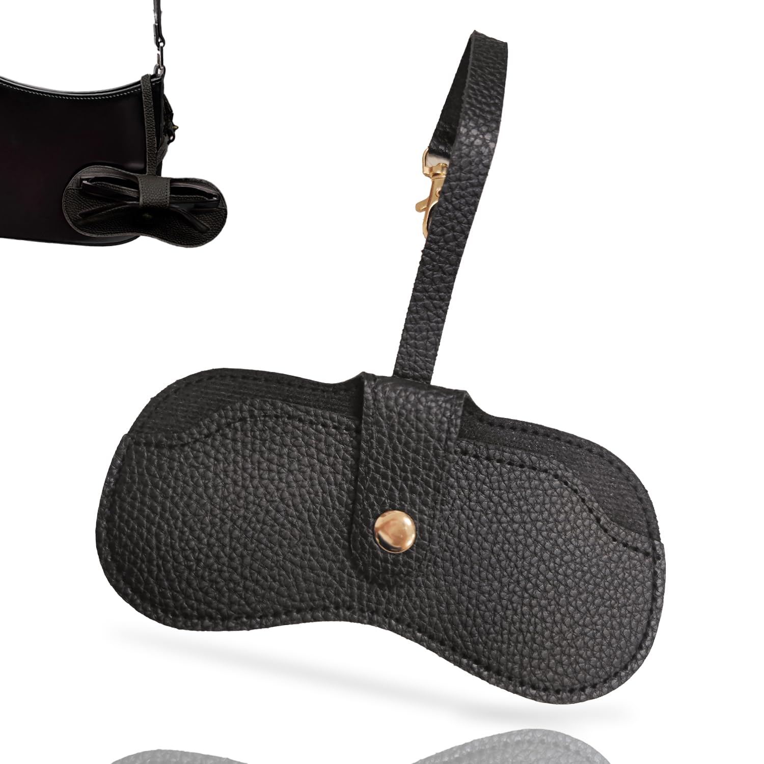 Photo 1 of **BUTTON DOESNT CLOSE**8TORMEN Portable Soft Leather Sunglasses Case,Glasses Case Holder Portable with Keychain Hook,Lightweight,Slim, Metal Snap Closure, Versatile Eyeglass Pouch for Types of Glasses (Black)