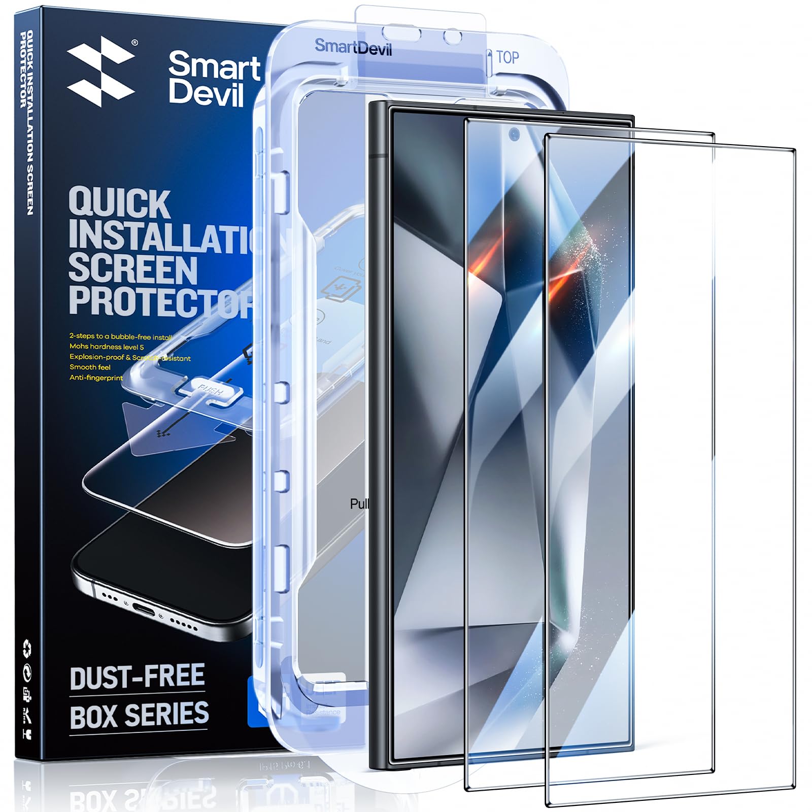 Photo 1 of SMARTDEVIL [3 Pack for Samsung Galaxy S24 Ultra Screen Protector,Full Coverage,Finger Print Reader Compatible, Clear 9H Tempered Glass Film, Alignment Frame