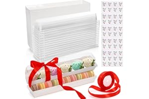 Dicunoy 50 Pack Strawberry Boxes with Clear Lids, 11" Macaron Box with Ribbon and Stickers, Chocolate Covered Strawberries Package Boxes for Cookies, Cocoa Bomb, Truffles, Valentine's Day, Christmas
