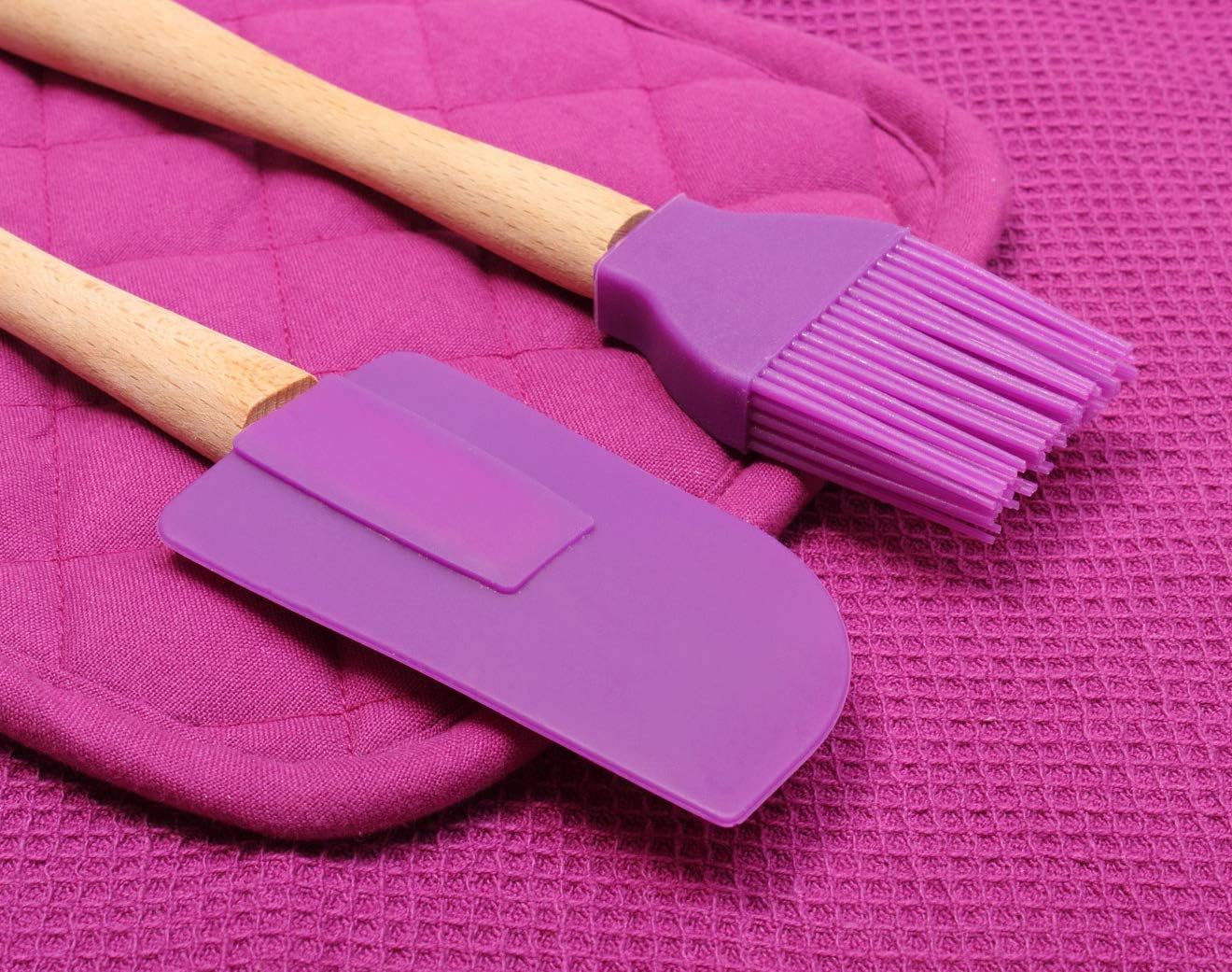 ChirpyChiya Silicon Basting Oil Brush + Spatula Kitchen Tools Wooden Handle Size Set of 1 Pastry Brush+1 Spatula COMPLET Set