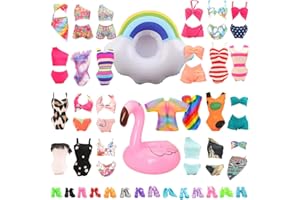 BARWA 12 Items 5 Psc Swimsuits Bathing Clothes Bikini One Piece with 2 Pool Floaties with 5 Shoes for 11.5 inch Doll