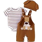 FOCUTEBB Baby Boy Clothes Short Sleeved Cute Cartoon Romper + Shorts + Hat Overalls Suspender for Boys 3 Pcs 0-18 Months