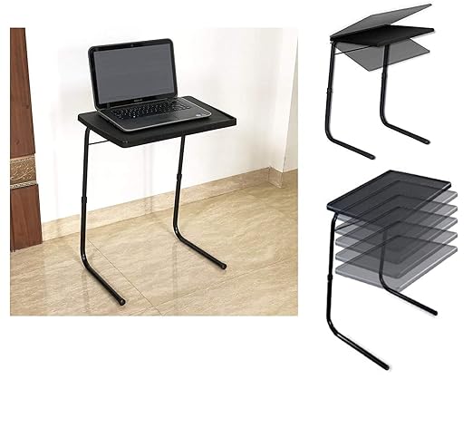 Gadget Wagon Table Black Strong and Sturdy for Studies, Laptop, Patient Dining, Foldable, Multi