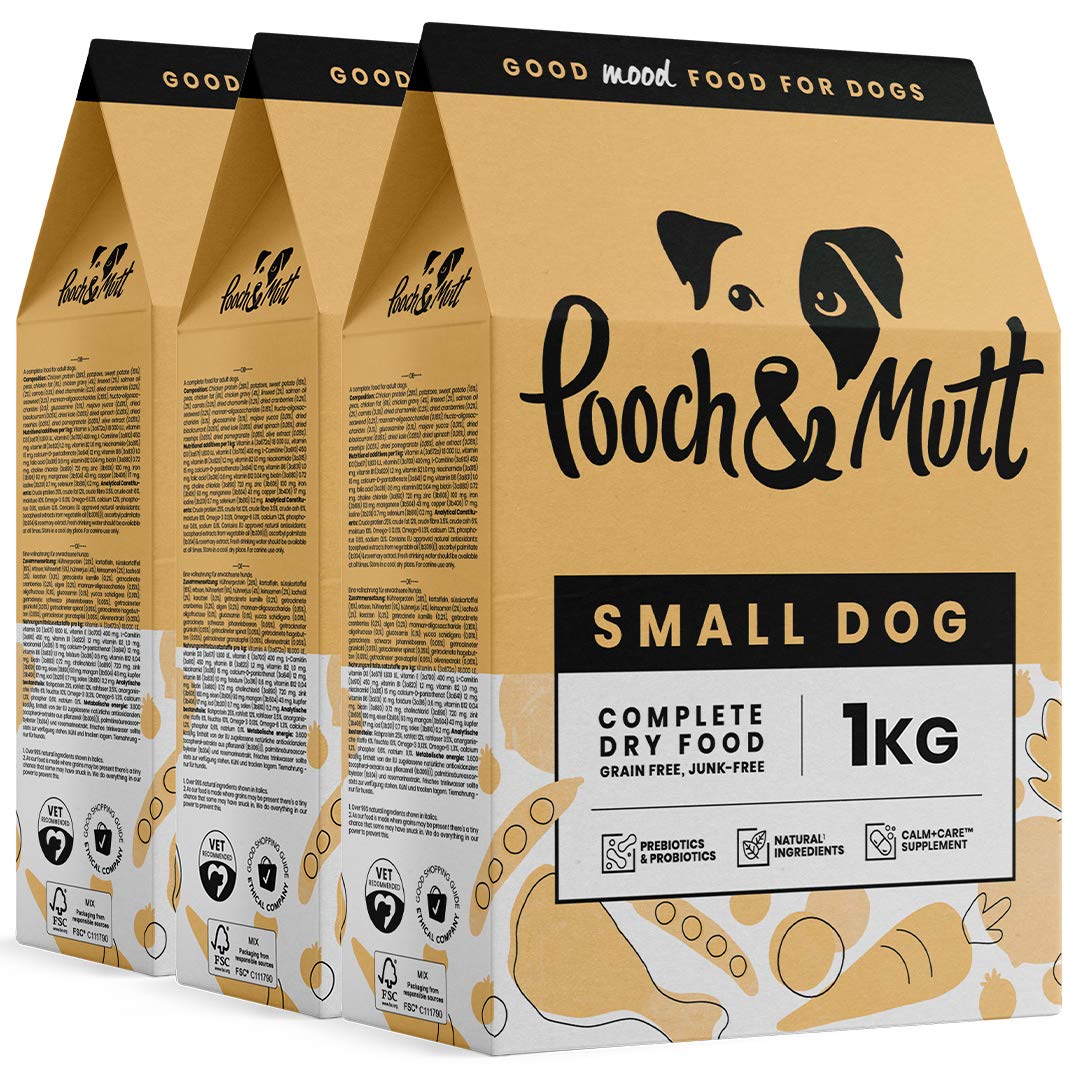 Pooch & Mutt - Complete Small Dry Dog Food (Grain Free & 100% Natural) - Chicken & Superfood Blend, 3x1kg, Brown