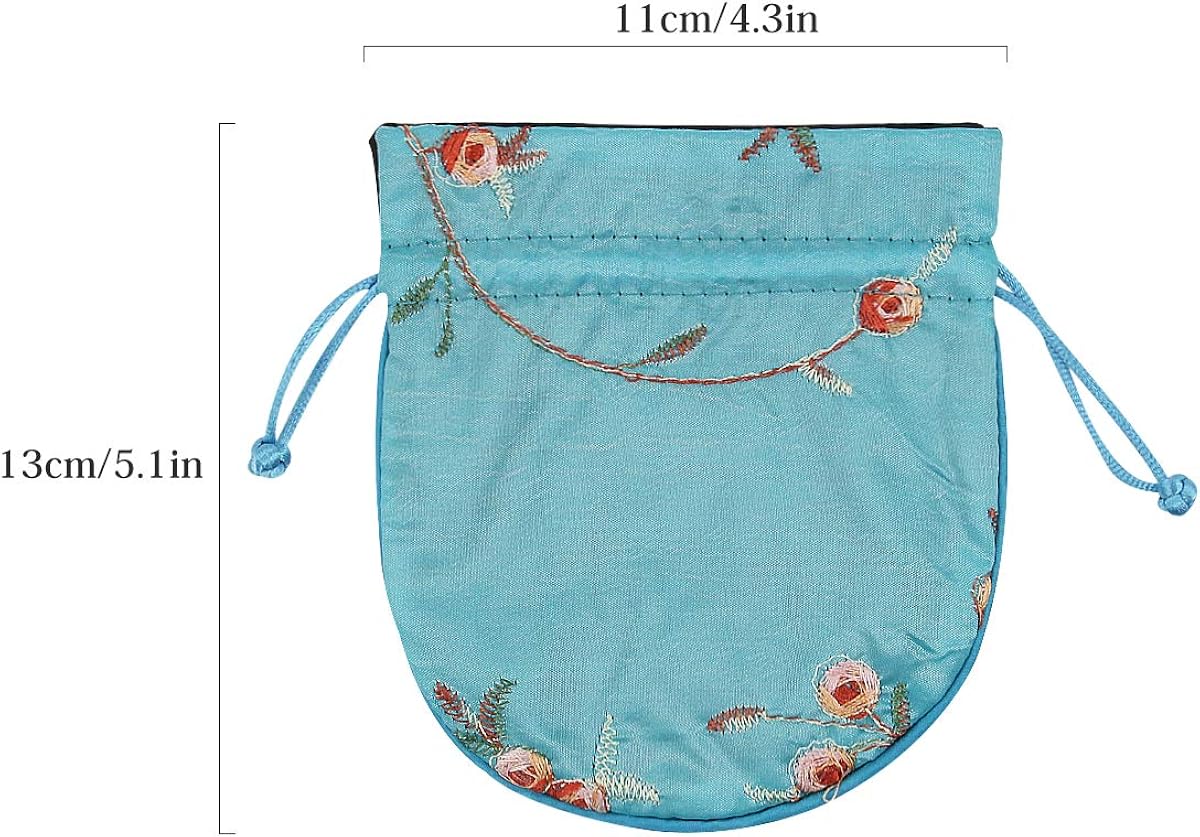 kilofly 12 pc Silk Coin Purse Drawstring Floral Embroidered Jewelry Pouch Bags, Multicolored, 4.3 x 5.1 inch - Image 3