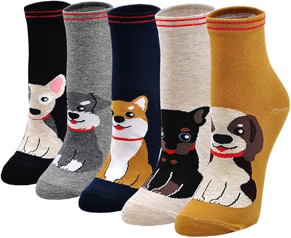 Zfsock Chaussettes Femme Fantaisie Coton Motif à Animaux Chat Chien Aliments Peinture Mignon Drôle Chaussette Doux Pour Filles Eu 35 42 5 Paire