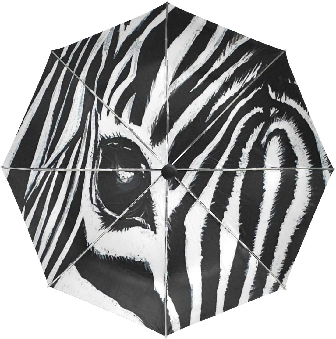 HappyCAT Black & White Painting Abstract Creative Design Auto Umbrella Open Close Windproof Zebra Horse Eyes Travel Umbrella Lightweight Compact Parasol Umbrellas Sun & Rain 5021043