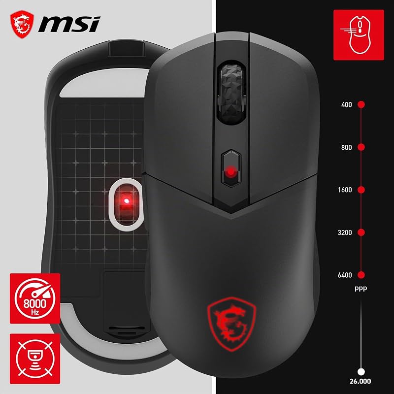 Versa 300 - Ratón inalámbrico para Juegos 8K - 26000 dpi óptico, sondeo de 8000 Hz, simétrico, microinterruptores Omron de 60 m de Clic, 6 Botones, batería de 196 Horas, latencia de 0,125 ms, RGB