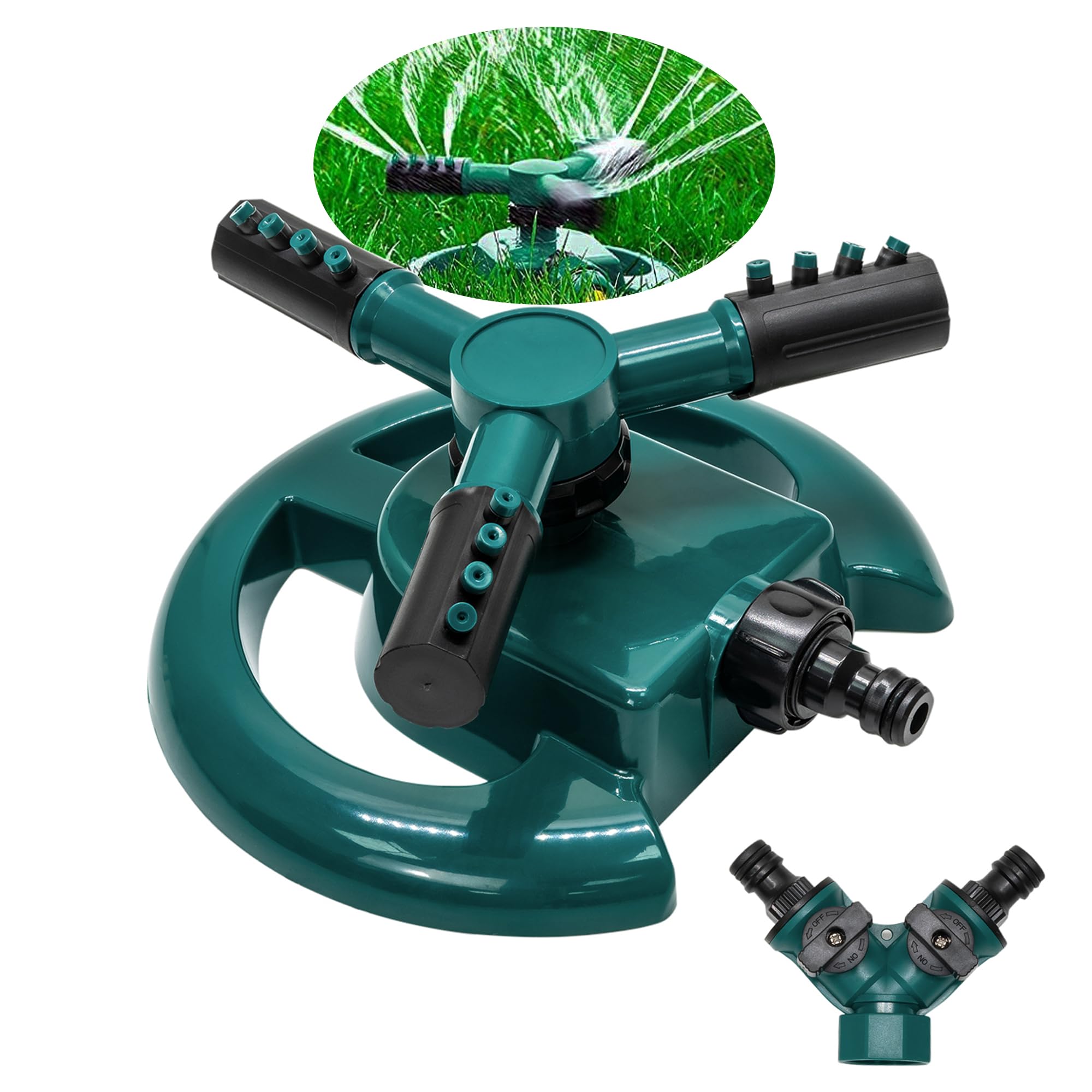 Green Haven Sprinkler 360° Rotation Attachment for Garden Hose, Premium Automatic Lawn Water Sprinkler with 3 Arms, Large Coverage Water Sprinklers for Lawns, Blue Green