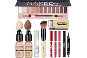 All in One Makeup Kit, Includes 12 Colors Eyeshadow Palette, SIGHTLING Foundation & Face Primer, Makeup Brush, Makeup Sponge, Eyebrow Soap, Winged Eyeliner Stamp, Gift Set for Women, Girls & Teens