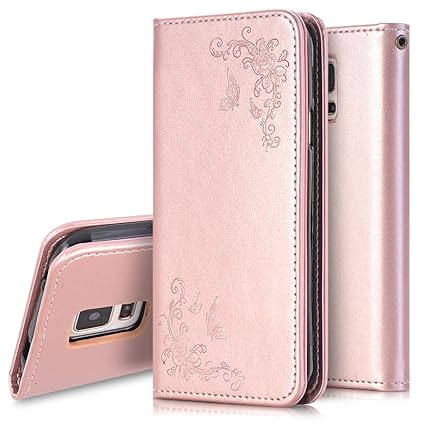 Galaxy S5 Mini Hülle,Galaxy S5 Mini Leder Tasche Wallet Case,Ukayfe Schmetterling Blumen PU Ledercase Brieftasche Flip Tasche