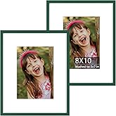 Golden State Art 2-Pack 8x10 Aluminum Picture Frames with 5x7 Mat - Green Metal Photo Frames, Shatter-Resistant Plexiglass, Wall Mountable for Home & Office Decor, Horizontal or Vertical Display
