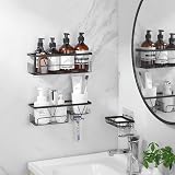 KEGII Shower Caddy 3 Pack No Drilling Adhesive Shelf with Hooks Black view 2