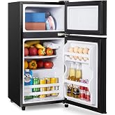 3.2 Cu.Ft Mini Fridge with Freezer, 7-Level Cooling Small Refrigerator | Energy Efficient Low Noise Double Door Compact Fridge for Dorm, Bedroom, Office - Black