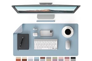 RENMTURE Double-Sided Two-Tone Faux Leather Desk mat Desktop Organization and Accessories Home and Office Large Mouse pad Game and Work (Blue/Gray, 32"x16")
