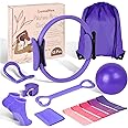 HGKZJSL Pilates Ring Essentials Kit for Women, Home Workout Equipment Set with 9.8” Ball, Resistance Bands, Magic Circle, Accessories, Pilates Set for Beginners, Toning, Fitness Gift Idea