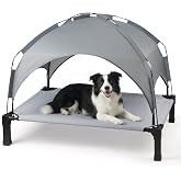 Elevated Dog Bed with Removable Canopy, Sun Protection Shade Tent Dog Cot | Portable Outdoor Dog Bed, Raised Pet Cooling Cot Bed for Dogs, 42in
