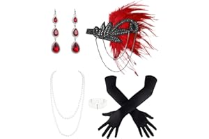 7 Pieces 1920s Flapper Accessories for Women Roaring 20s Accessories Set with Gloves, Headpiece, Pearl Necklace and Bracelet