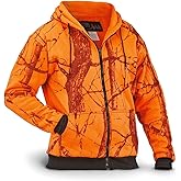 WFS Men's Thermal Lined Fleece Blaze Orange Camo Hooded Sweatshirt, Blaze Camo, LARGE