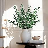 Bailikang 8PCS Premium Artificial Olive Branches for Vases - Realistic PU & Silk Faux Greenery Stems, 3 Sizes, Bendable Wire Stems, Low Maintenance Home/Office/Holiday Decor(No Vase