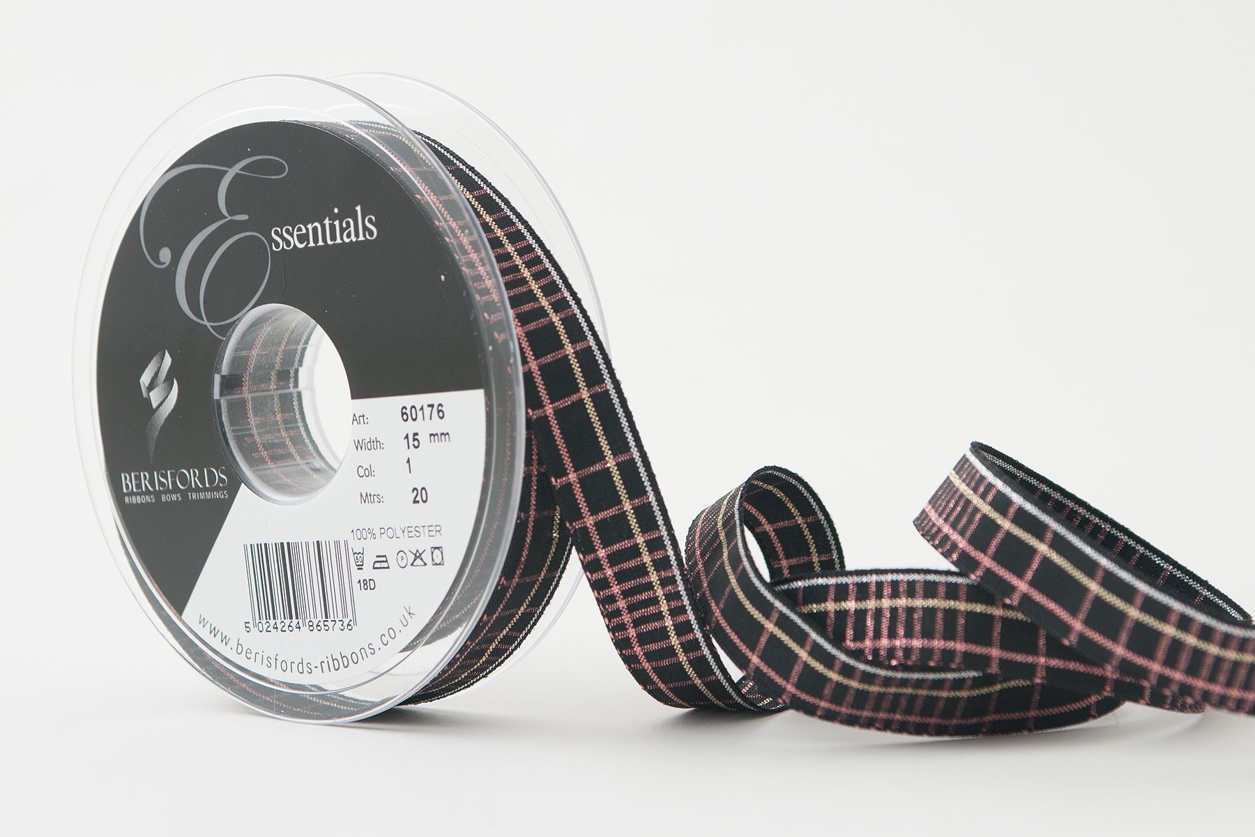 Berisfords Winter Plaid Ribbon, Rose Gold, 15 mm