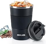 Aolieh Travel Mug 380 ml Insulated Stainless Steel Cup with Lid Black