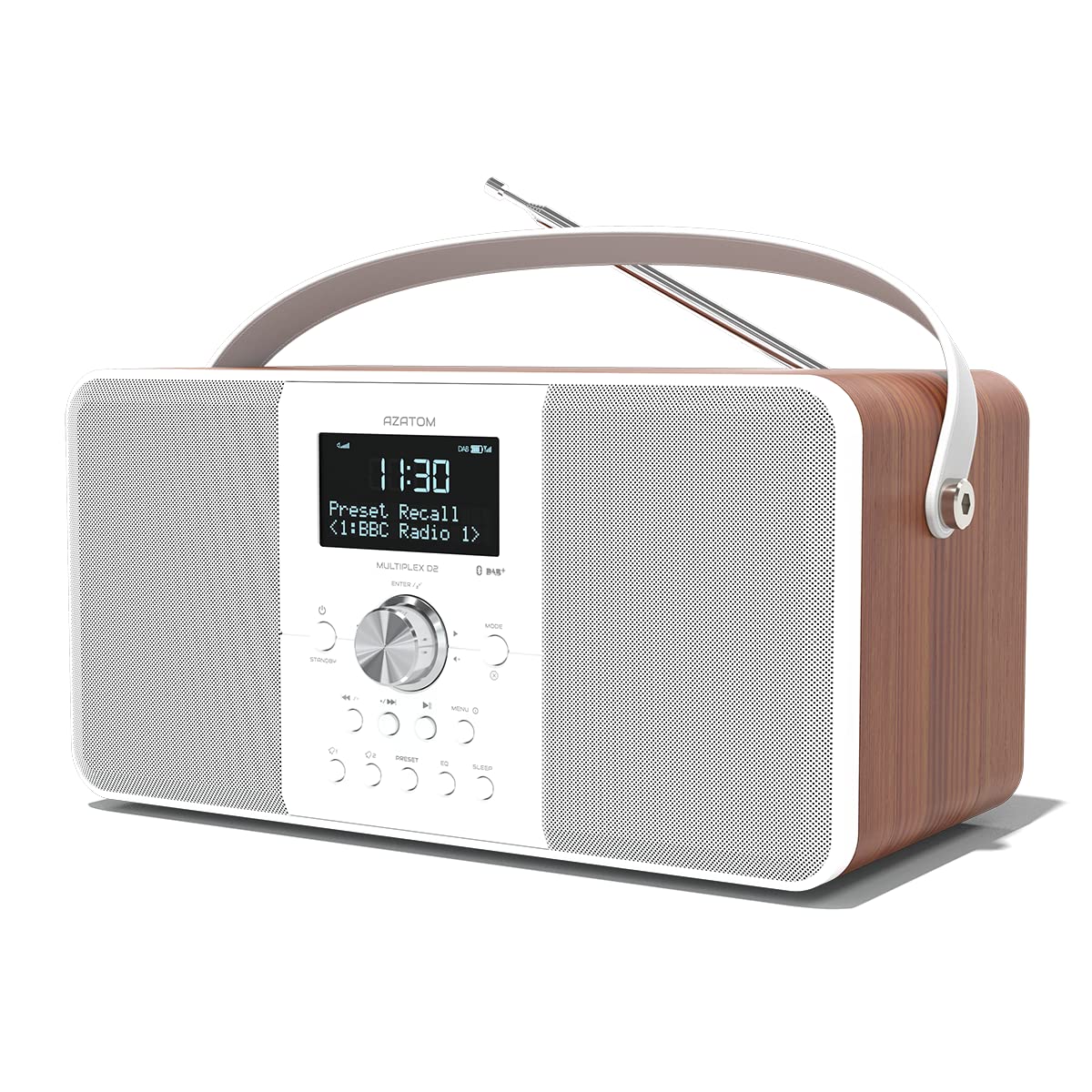 DAB/DAB+ & FM Digital Radio | Bluetooth | USB Device Charging | Rechargeable Battery | Dual Alarms & Sleep Timer | Perfect for Home, Office or Outdoors | AZATOM Multiplex D2 (Walnut)