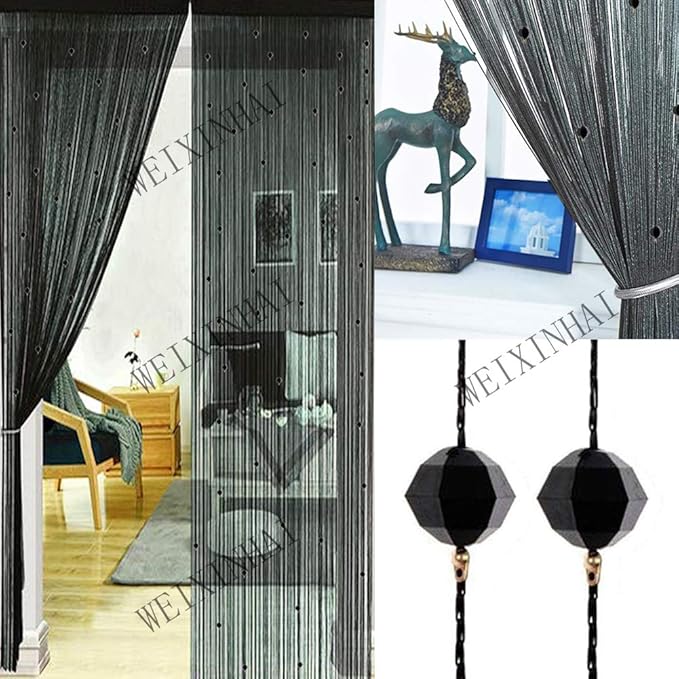 UNIAI Crystal Plain Tassel Door Curtain 90x200cm Door String Curtain