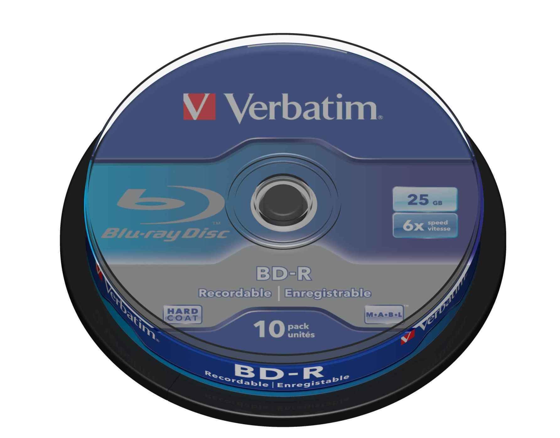 Verbatim BD-R Single Layer - Blu-ray Disc 25 GB, 6x Burning Speed, Scratch Protection, 10-Pack Spindle, blue/white, 43742
