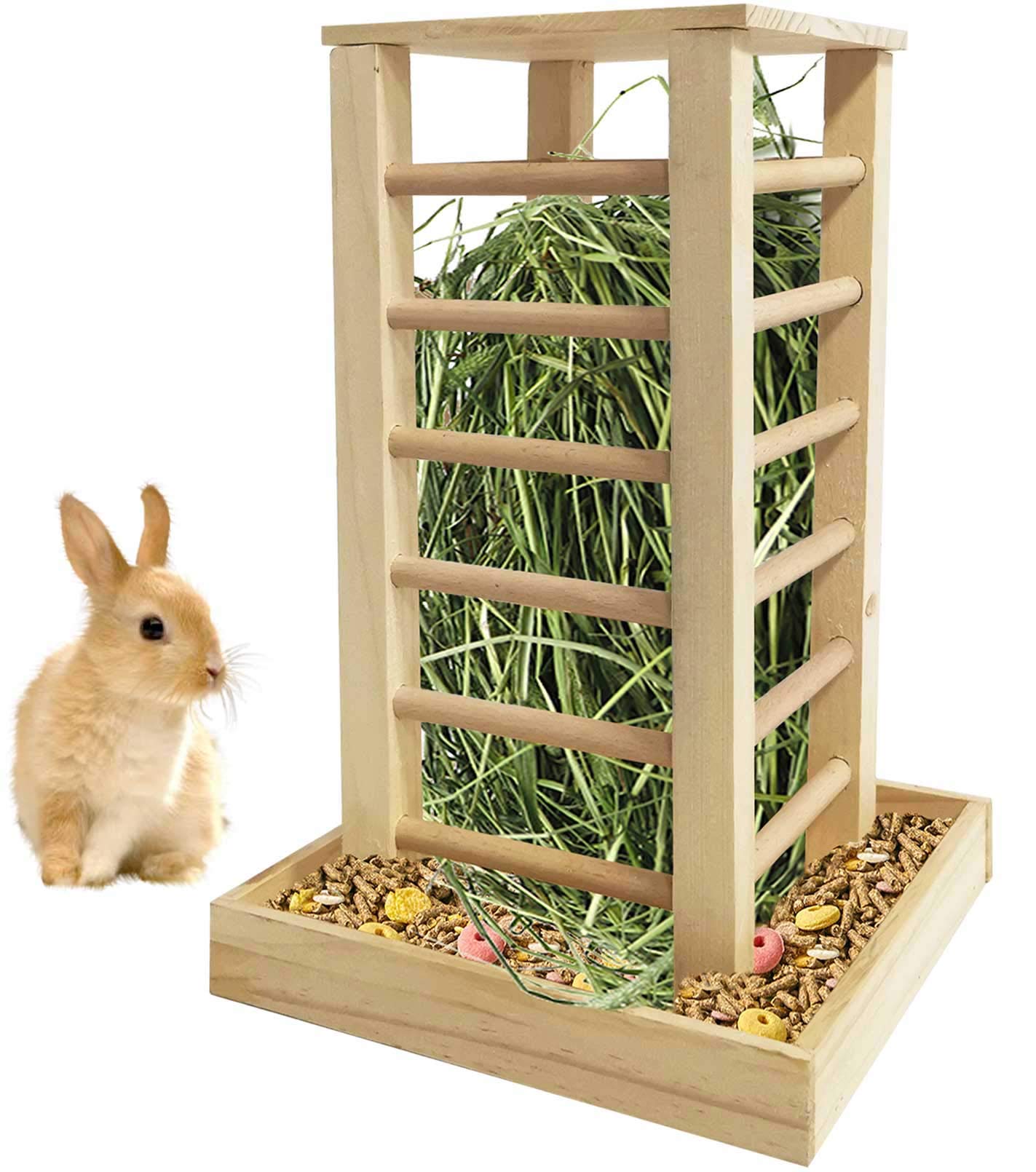 Photo 1 of kathson Wooden Hay Feeder Rabbit Less Waste Food Feeding Rack Standing Pet-self Feeding Hay Manager Grass Holder Small Animals Cage Accessories for Bunny Chinchilla Guinea Pig
