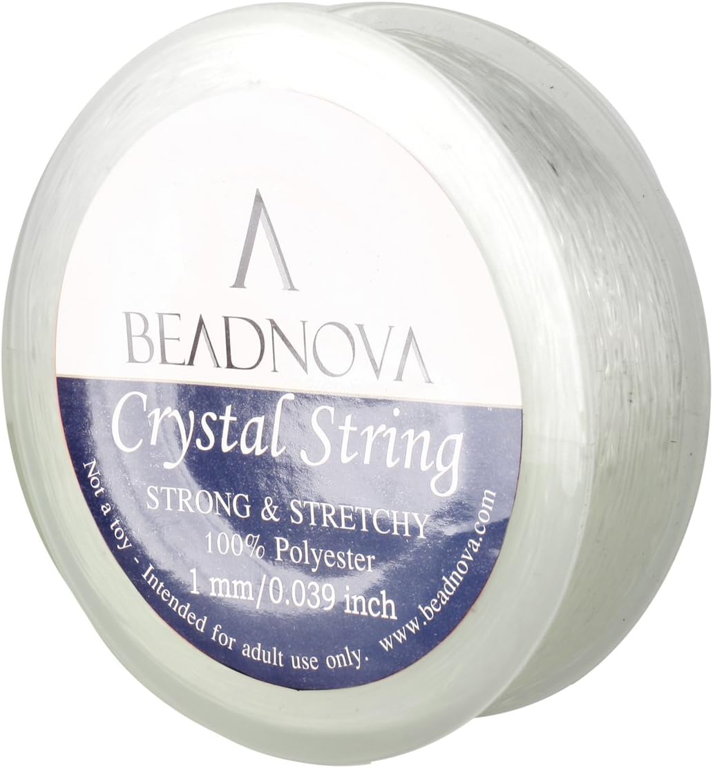 BEADNOVA 1mm Elastic Stretch Polyester Crystal String Cord for Jewelry Making Bracelet Beading Thread 35m/roll (Clear White)