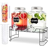 1.5 Gallon Glass Drink Dispensers For Parties-Set of 2,Drink Dispenser with Fruit Infuser & Stand,Juice or Beverage Dispenser for BBQ, Picnic, Party,Water Dispenser Laundry Detergent Dispenser