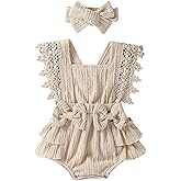 Douhoow Infant Baby Girl Plaid Romper Baby Short Sleeve Pleated Romper Bodysuit Summer Spring Outfits