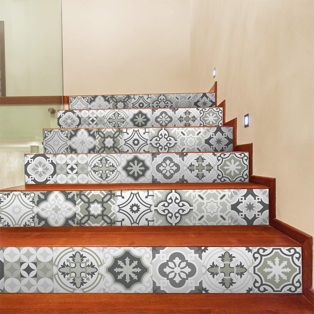 6 Adhesive Stickers for Staircase Tiles, Oslo Grey Shades, 6 bandes de 15 x 105 cm - Image 3
