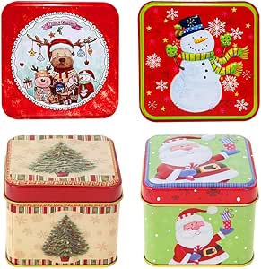 Gukasxi Caja de Lata de Navidad,4 Piezas Caja de Dulces de ...