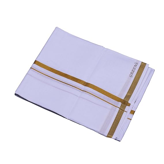 men cotton white Dhoti (Gold jari) - Pack of 1