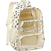 CAMTOP Clear Backpack Heavy Duty Transparent Bag See Through BookBag for Student School Work Festival Sport Travel (Beige Balck Flower)
