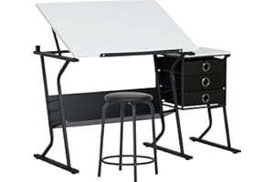 SD Studio Designs 2 Piece Eclipse Ultra Center/Drawing Table with Stool, Angle Adjustable Top, Storage Shelves, and Drawers