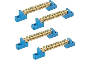 HUAREW Grounding Bus Bar 10 Positions, Ground Bus Bar Terminal Block, Brass Wire Screw Terminal Electrical Bus Bars(Pack of 4)