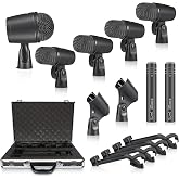 Phenyx Pro Drum Microphone Kit, 7-Piece Full Metal Wired Dynamic Mic Set for Bass/Tom/Snare/Hi-hat Cymbals, with Carrying Case, Holders, and Threaded Clips (PTD-10)