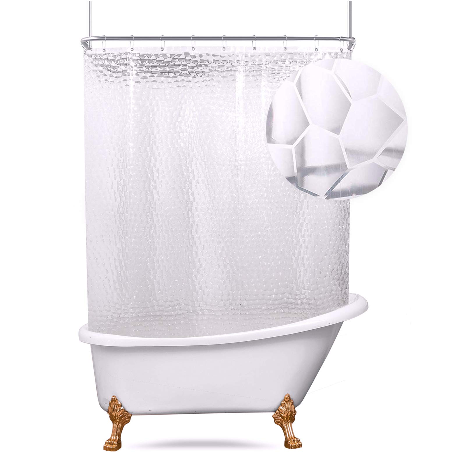 Riyidecor Clear Water Cube 180Wx70H Inch Shower Curtain Panel with Magnets Clawfoot Tub Bathroom Decor PEVA Vinyl Set All Wrap Around 32-Pack Metal Shower Hooks Extra Wide