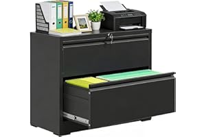 Karbeen 2 Drawer Lateral File Cabinet with Lock, Metal Office Filing Cabinet, Printer Stand with Storage, Fits A4 Letter Lega
