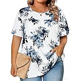 JOELLYUS Womens Plus Size Tops Short Sleeve Summer Tunic Casual Loose Fit Crewneck Shirts Blouse