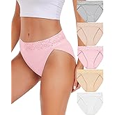 RHYFF Womens Underwear Cotton Bikini Panties High Cut Lace Panty Stretch Hipster Underpants Ladies Briefs S-XXL