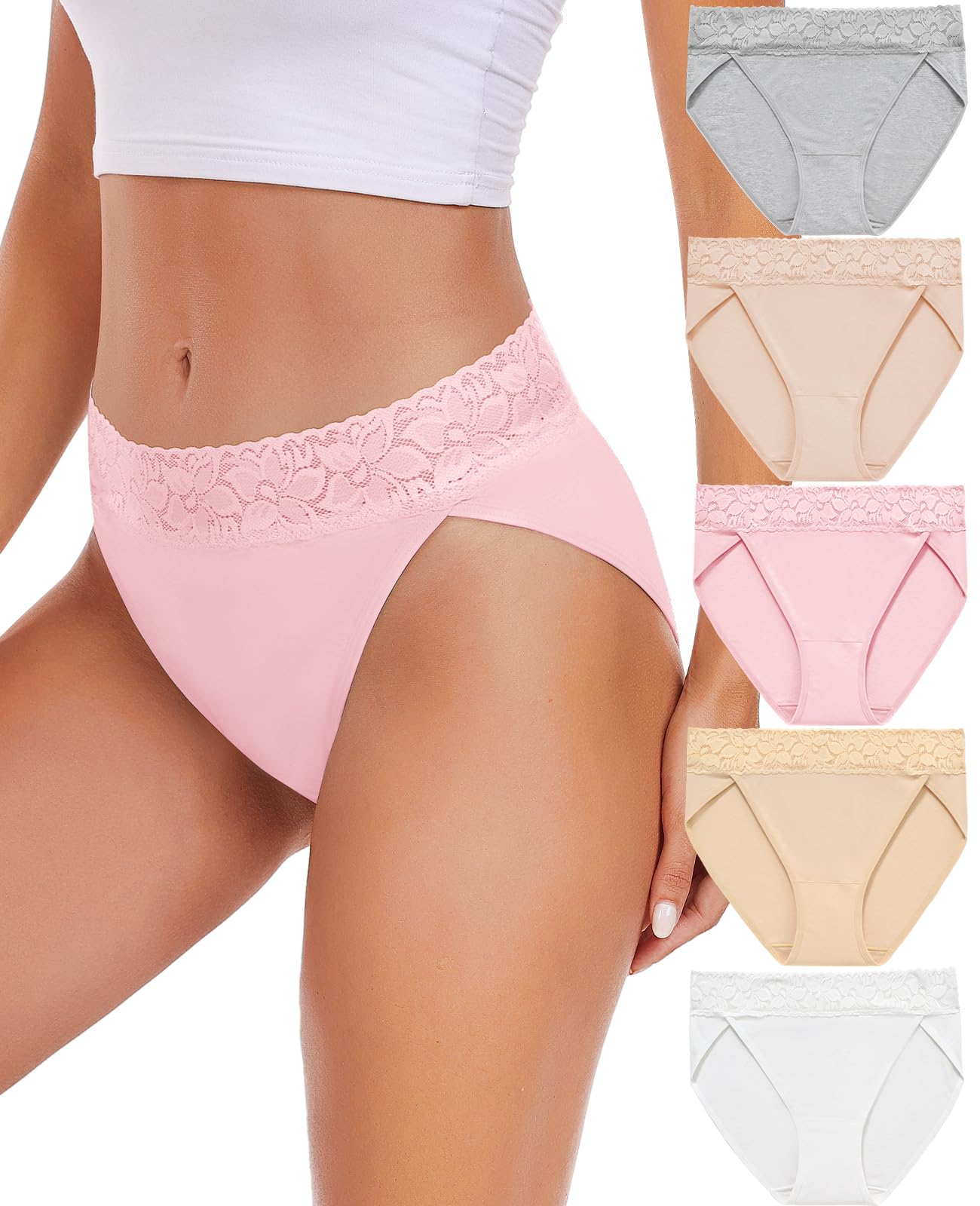Photo 1 of ***SIZE S*** Womens Underwear Cotton Bikini Panties High Cut Lace Panty Stretch Soft Hipster Underpants Breathable Ladies Briefs S-XXL(R3168S-Pink)