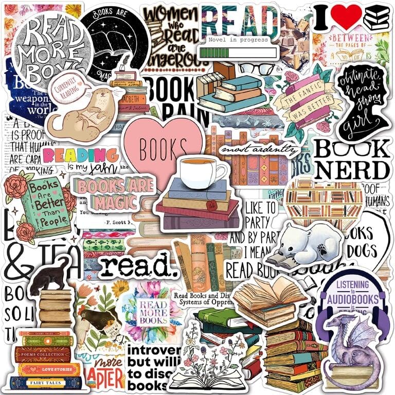 Joyppy Book Stickers for Kindle, 50 PCS, Bookish Reading Kindle Stickers for Books, Laptops, Matte Finish, Reading-c, Book Accessories Gifts for Kids Teens Adults