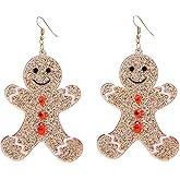 Christmas Gingerbread Earrings for Women Sparkly Christmas Gingerbread Dangle Earrings Xmas Holiday Gifts