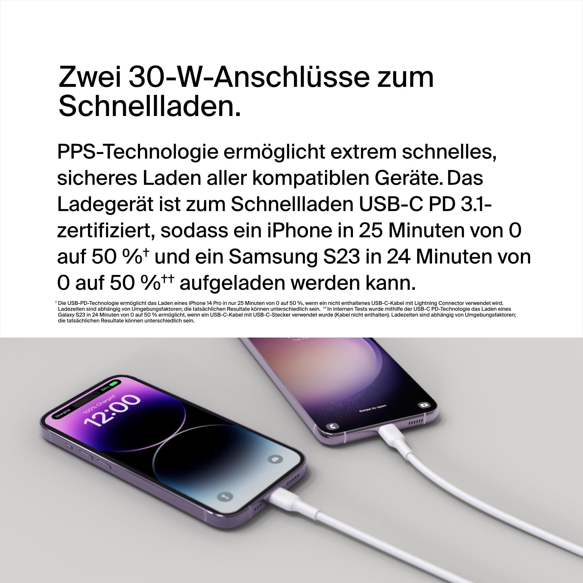 Belkin BoostCharge USB-C PD-Ladegerät mit 2 Anschlüssen und PPS, 60 W für Apple iPhone 17/16/15, iPad, Samsung Galaxy, Google Pixel, kompatibel mit USB-C/Lightning-Kabel und USB-C/USB-C-Kabel – Weiß 2